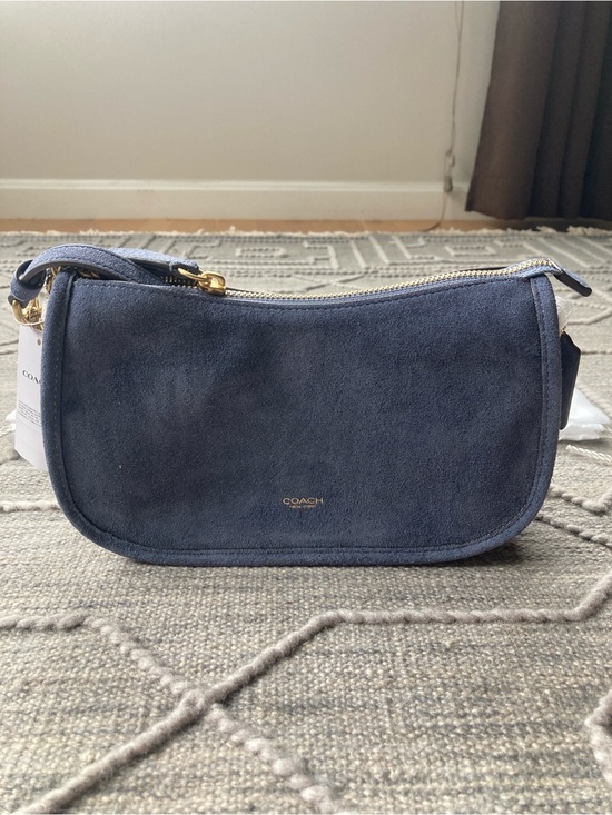 Coach Handbags - COACH Waverly Shoulder and Crossbody Bag-Brass Hardware and Light Denim Suede